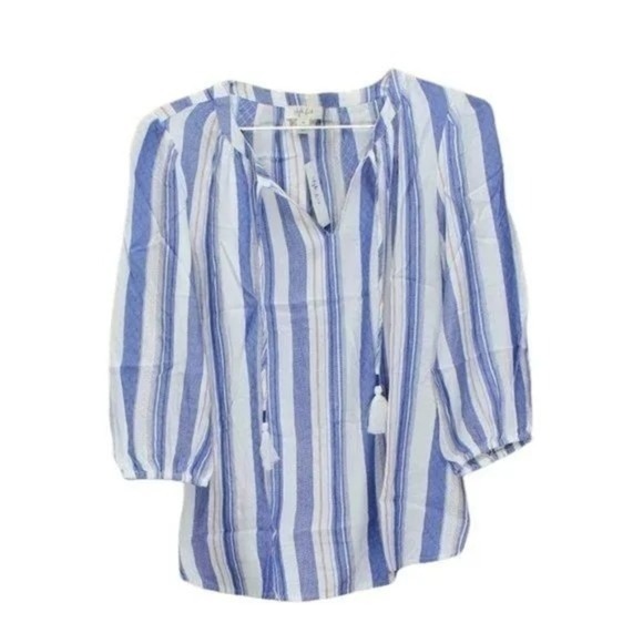 Style & Co Women's Split Neck Blouse With Tassle Ties White Diamond Line S - Picture 1 of 2